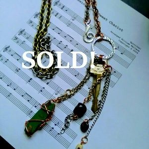 Handmade Turquoise, Key & Skull Gypsy Necklace